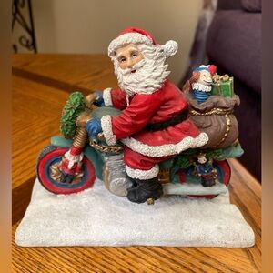 Vintage Ceramic Santa on Motorcycle